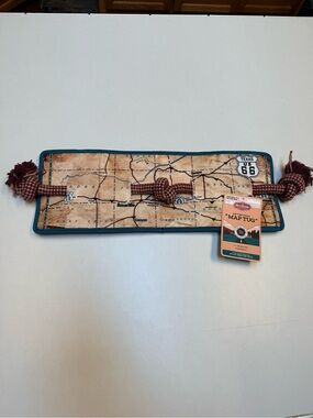 Map-Print Tug Toy with Teal Trim and Brown Rope
